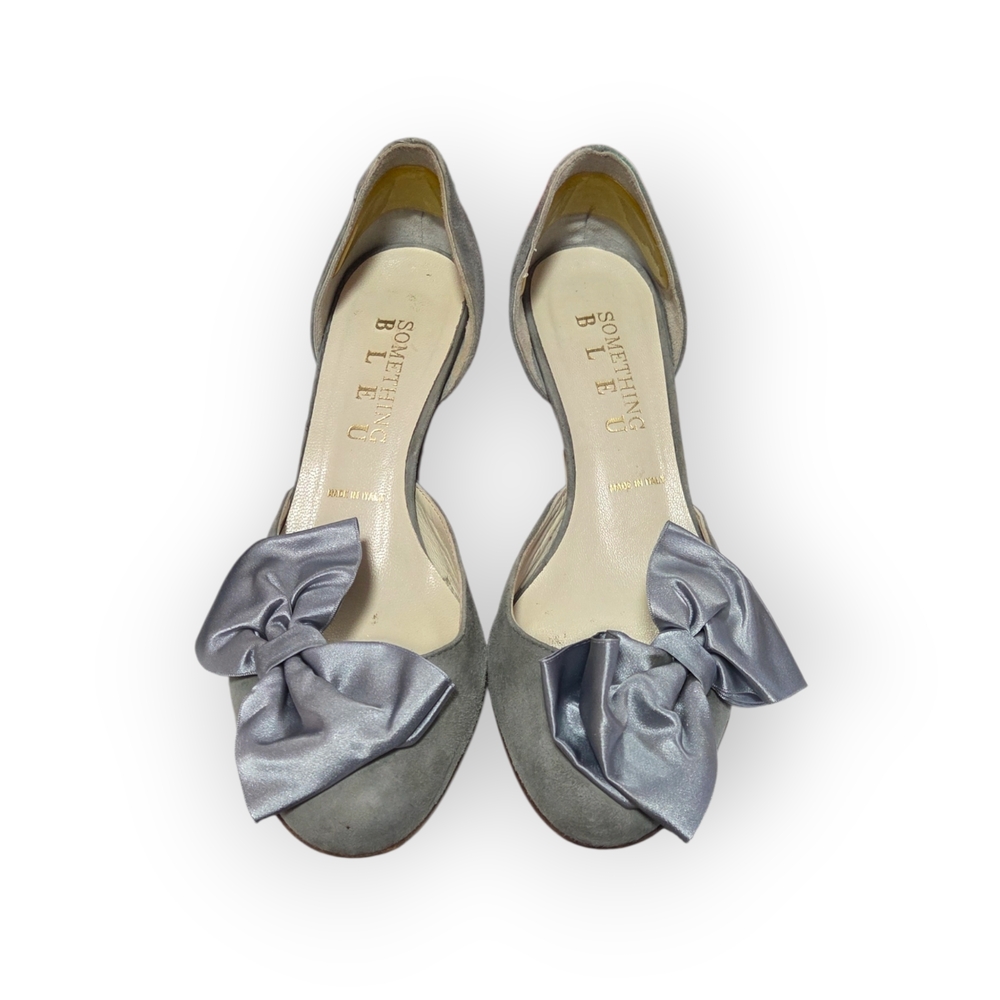 Something Bleu Bridal Gray Flats with Bow